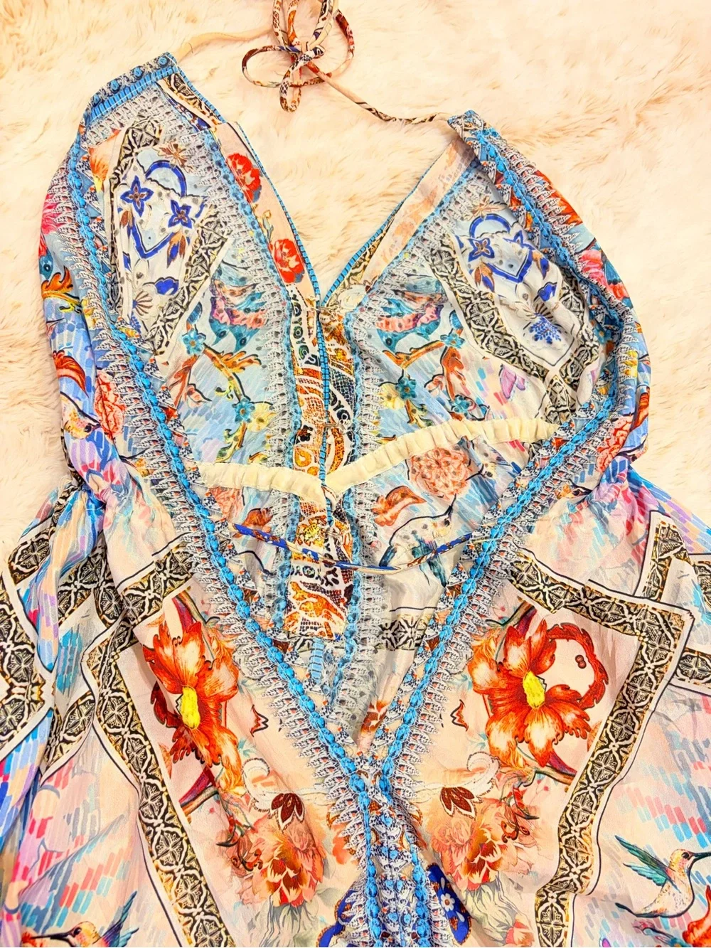 ๐ง๐ผ Y2K Fairycore Sequin Beaded Sakkas Halter Maxi Dress Euro Summer Boho Floral - Picture 11 of 16